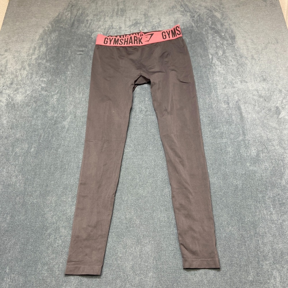 GymShark Workout Leggings Womens M Gray Nylon Skinny Leg Spellout Logo Stretch